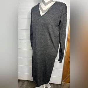 Ralph Lauren Charcoal Gray 100% Wool Sweater Dress Medium
